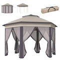 3 X 4m Garden Gazebo Hexagon Pop Up Gazebo Party Tent Canopy Double Roof Instant Shelter With Netting And Carry Bag For Outdoor Patio, Beige