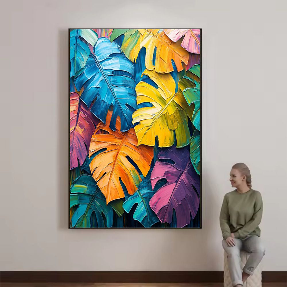 Handmade Oil Painting Canvas Wall Art Decoration Dopamine Colorful Turtle-Back Bamboo Green Plant For Home Decor Rolled Frameless Unstretched Painting