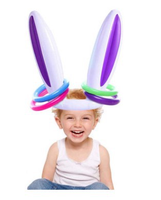 Inflatable Bunny Ear Ring Bunny Head Game Ring Inflatable Toy with Ring