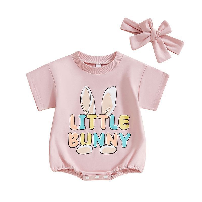 Summer Infant Easter Bunny Print Short-Sleeve Romper Headband