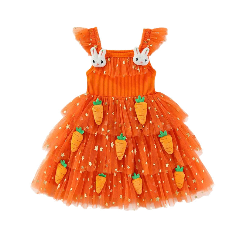 Easter Holiday Dress Girls Puff-Sleeve Dress