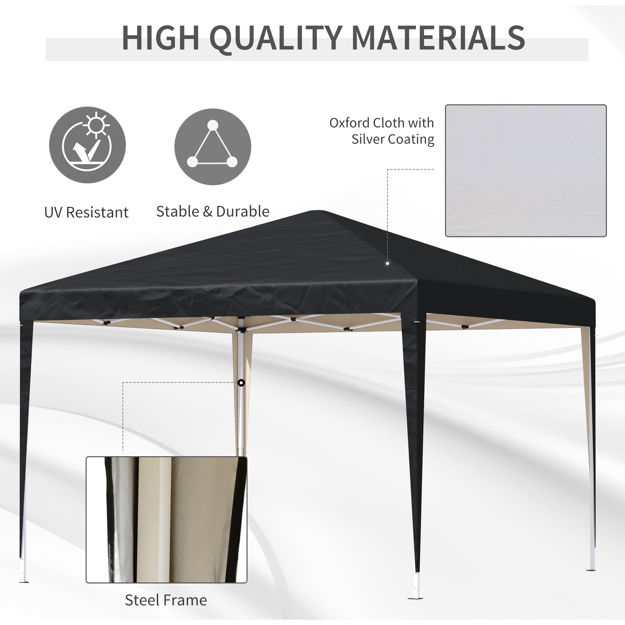 3 X 3M Garden Pop Up Gazebo Height Adjustable Marquee Party Tent Wedding Canopy With Carrying Bag, Black