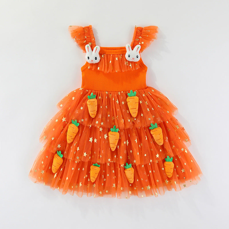 Easter Holiday Dress Girls Puff-Sleeve Dress