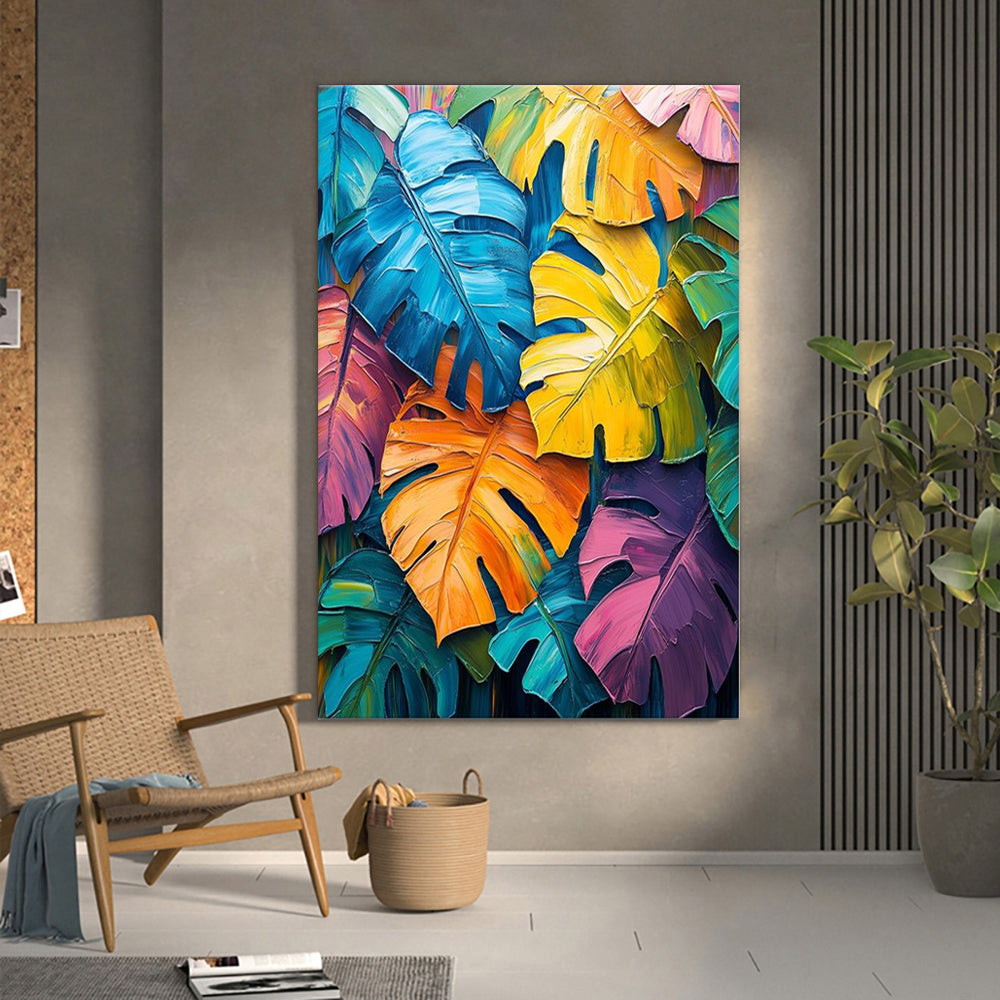 Handmade Oil Painting Canvas Wall Art Decoration Dopamine Colorful Turtle-Back Bamboo Green Plant For Home Decor Rolled Frameless Unstretched Painting