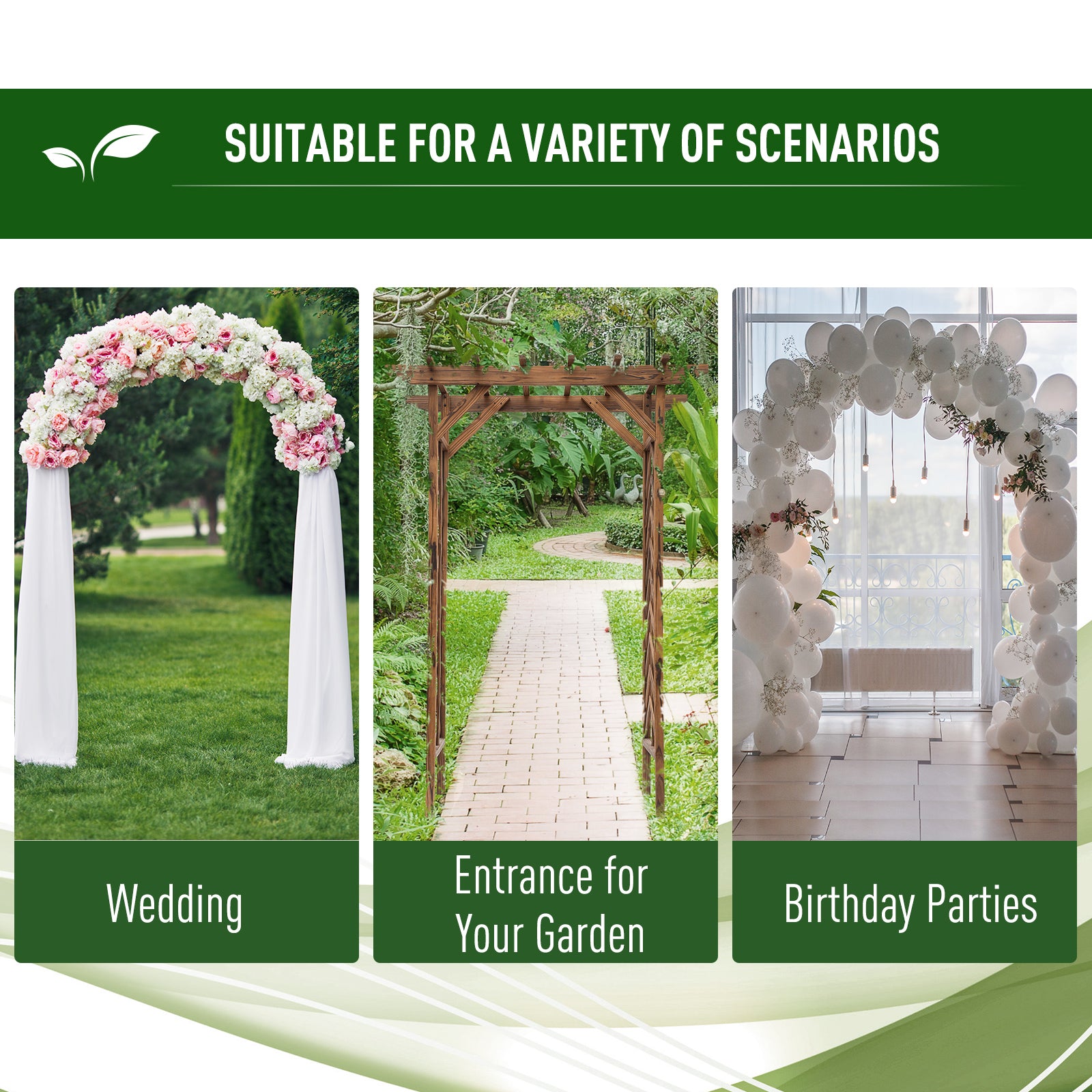 79in Wooden Garden Arbor Arch Trellis with Classic Countryside Style, Pergola Style Roof for Climbing Vines for Ceremony Party Weddings