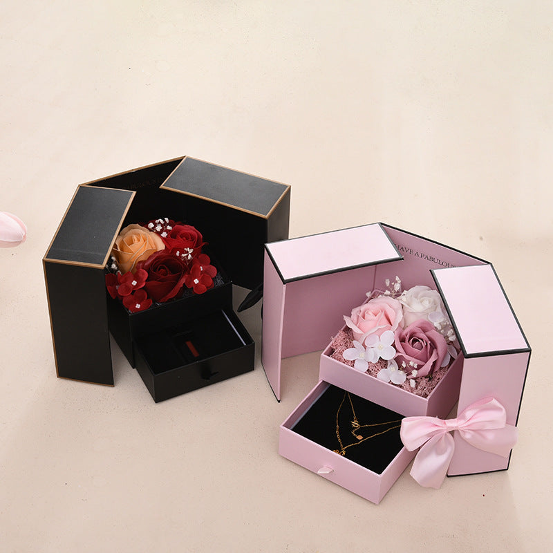 Red Rose Packaging Box For Double Opening Bow Knot Door