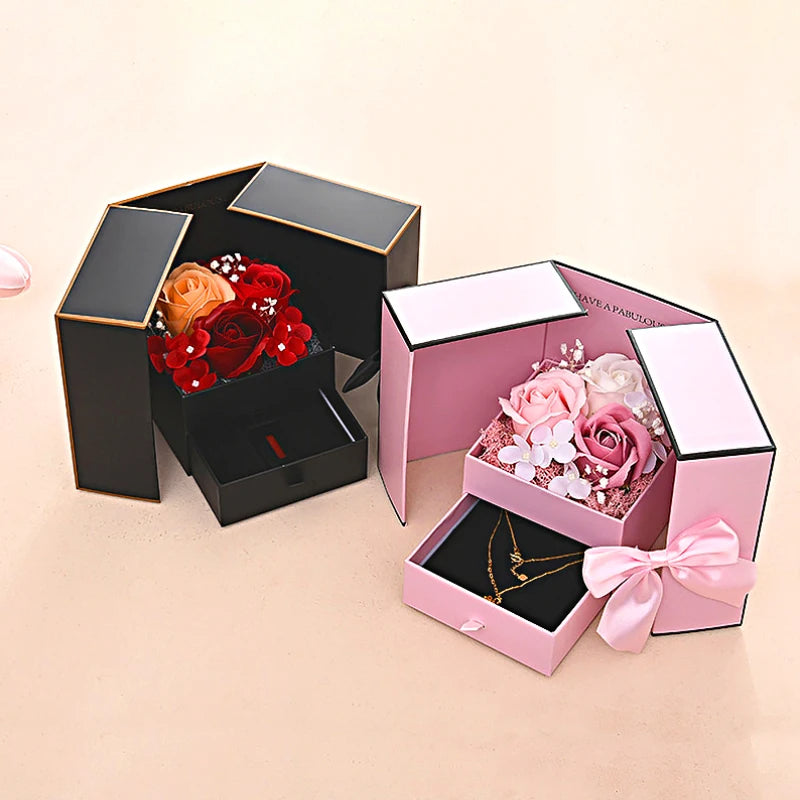 Red Rose Packaging Box For Double Opening Bow Knot Door