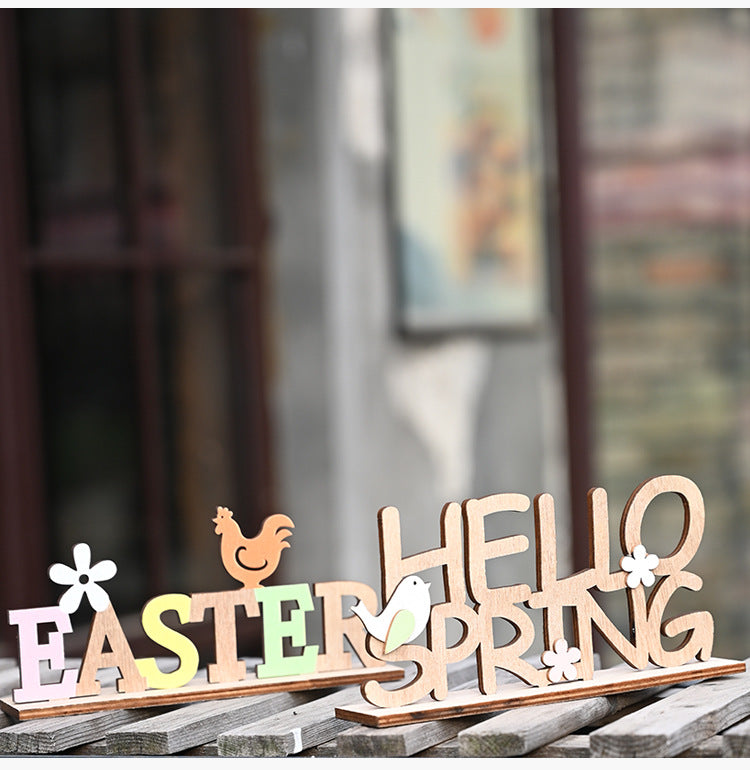 Easter Wooden Letter Plate Decoration Creative Color Letter Plate Tablecloth Decoration