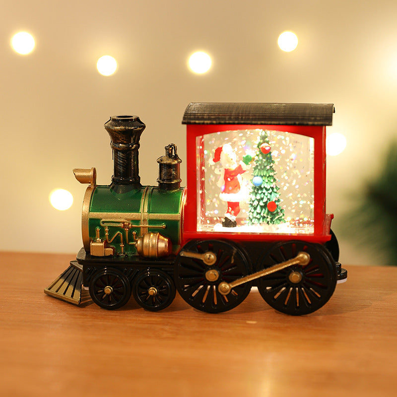 New Christmas Decoration Santa Claus Water Injection Brush Gold Train Decoration Small Night Lamp Christmas Gift