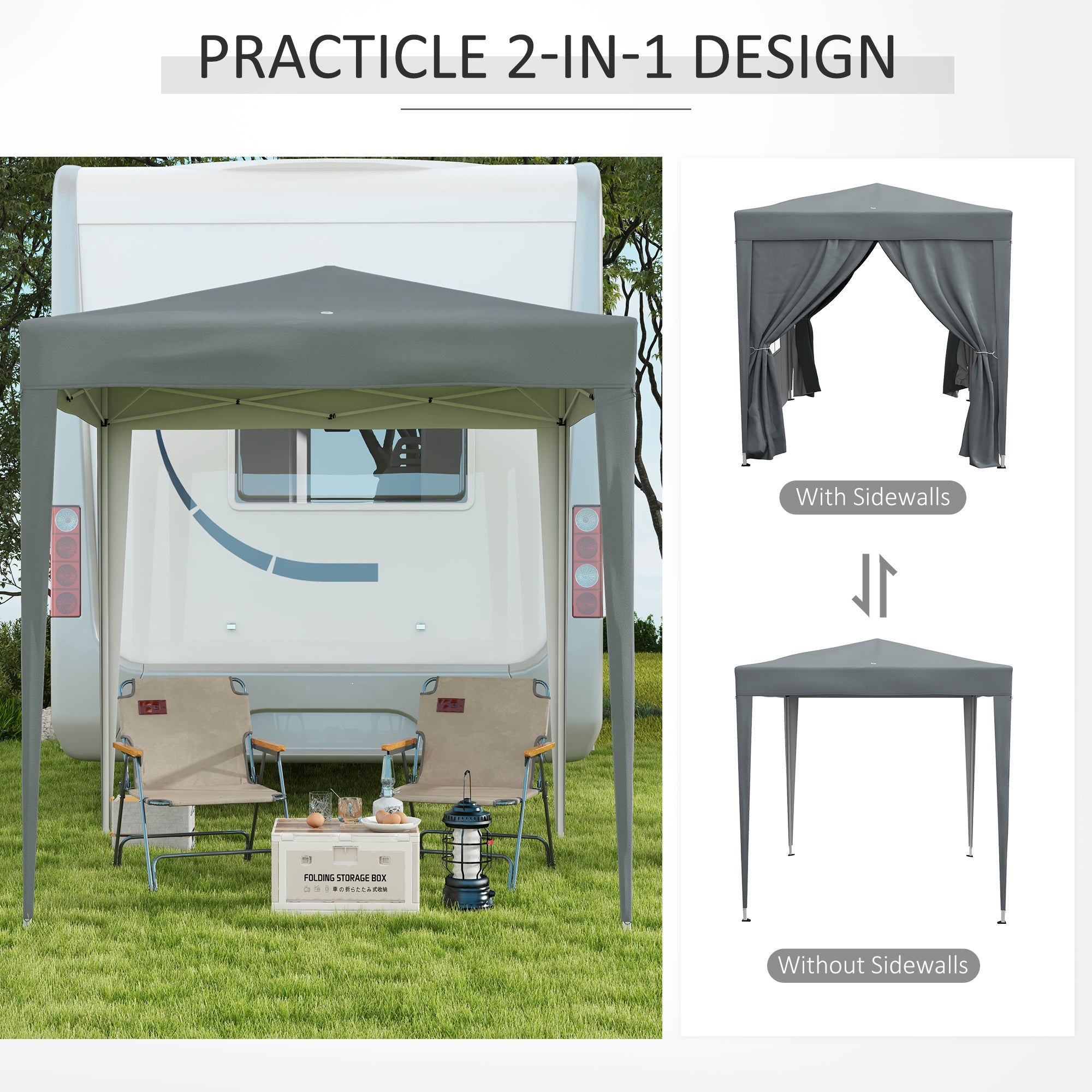 Garden Pop Up Gazebo Marquee Party Tent Canopy With Free Carrying Case, Removable 2 Walls, 2 Windows, 2m X 2m, Grey