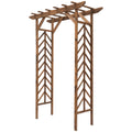79in Wooden Garden Arbor Arch Trellis with Classic Countryside Style, Pergola Style Roof for Climbing Vines for Ceremony Party Weddings