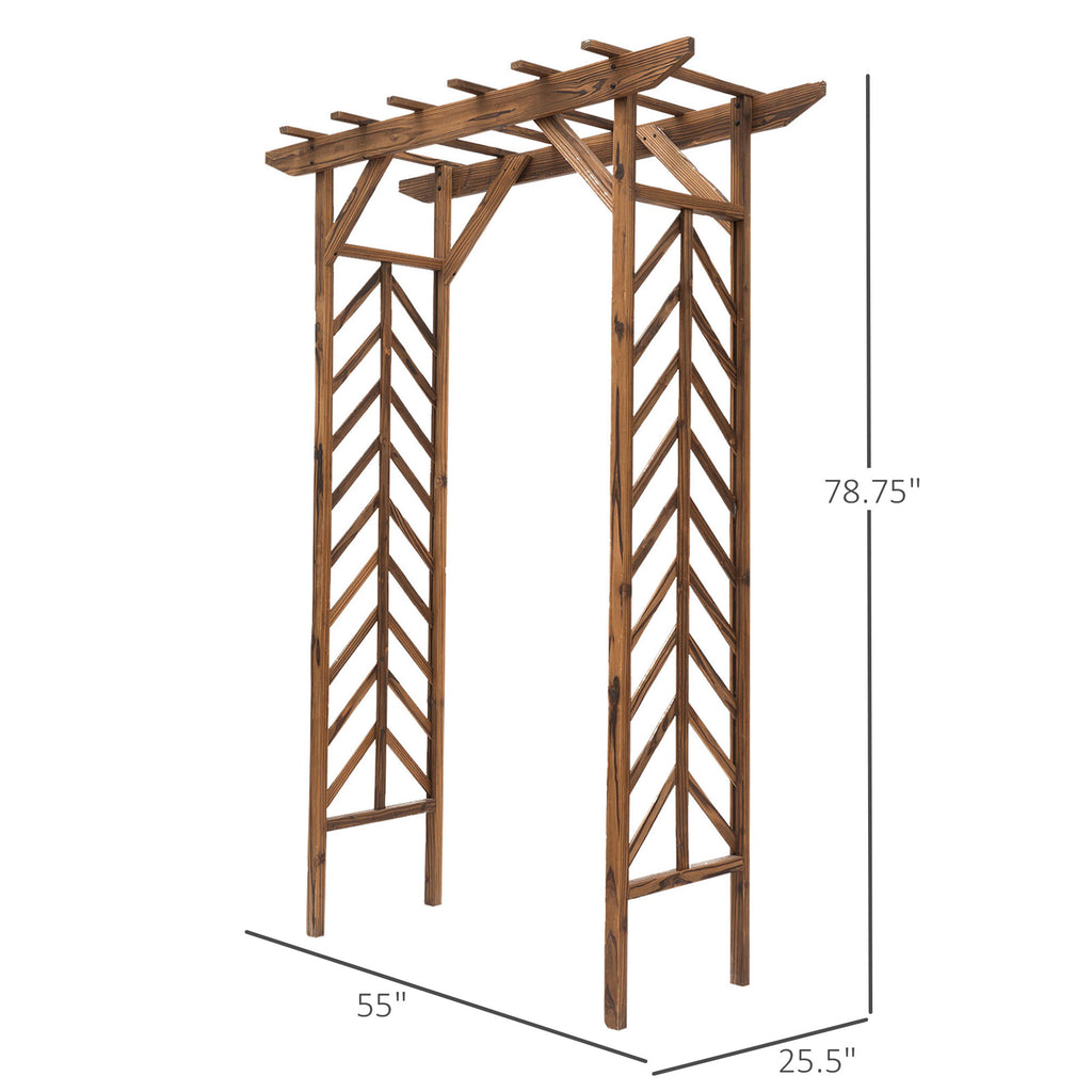 79in Wooden Garden Arbor Arch Trellis with Classic Countryside Style, Pergola Style Roof for Climbing Vines for Ceremony Party Weddings