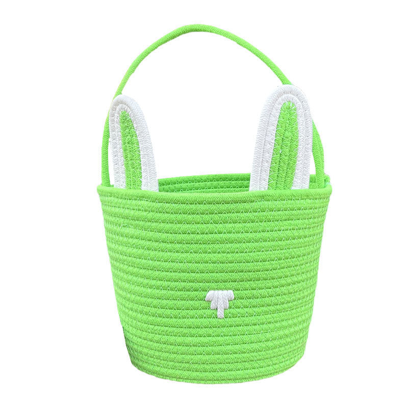 Easter Egg Portable Basket Cartoon Rabbit Hand-woven Cotton Cord Candy Bag