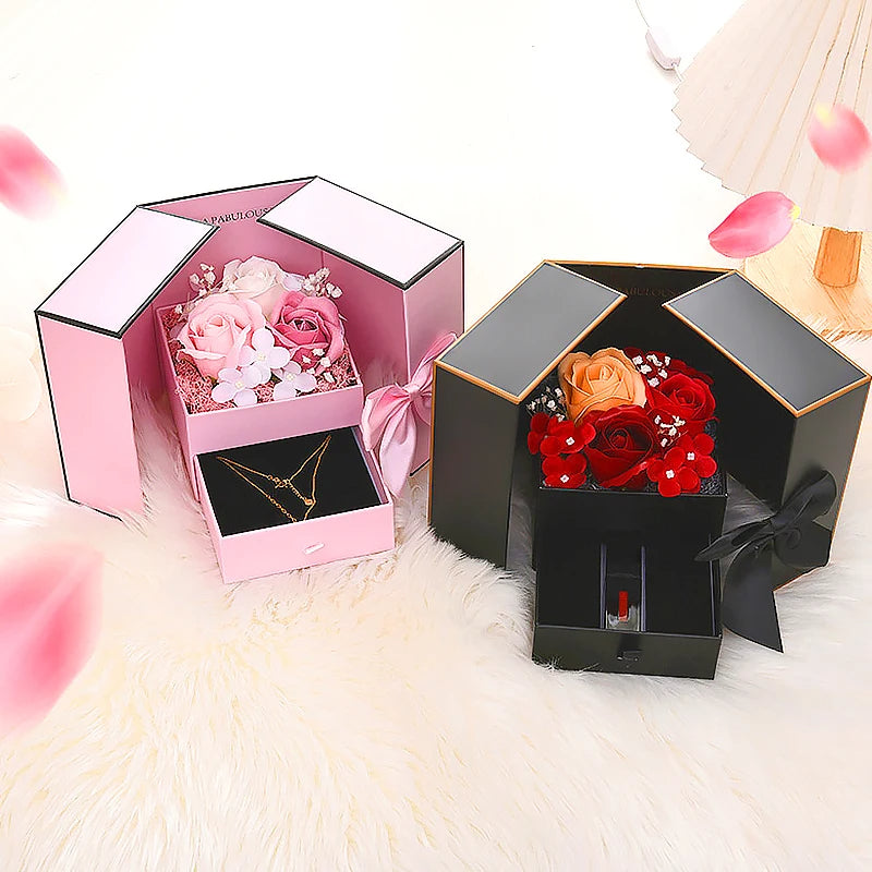 Red Rose Packaging Box For Double Opening Bow Knot Door