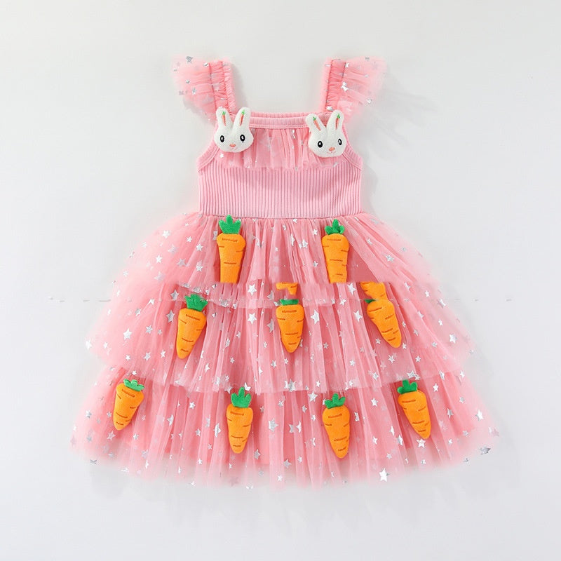 Easter Holiday Dress Girls Puff-Sleeve Dress