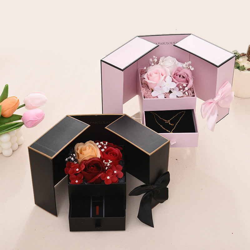 Red Rose Packaging Box For Double Opening Bow Knot Door