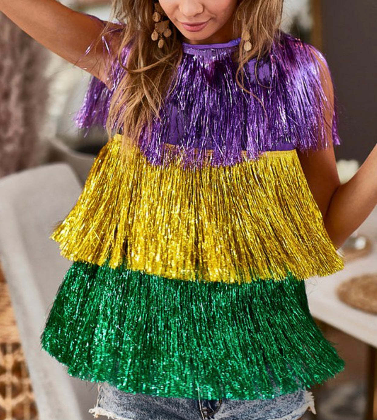 Carnival Party Metallic Raincoat Top Stage Performance Costume