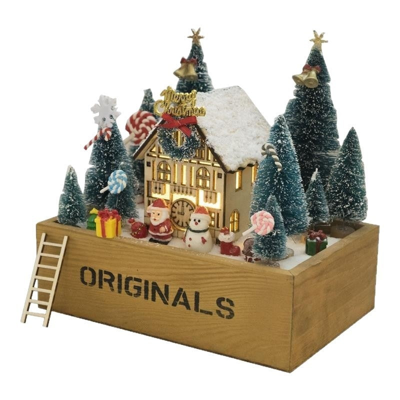 Lantern-lit Wooden Cabin Glass-enclosed Space Christmas Gift Decorations For Christmas Eve