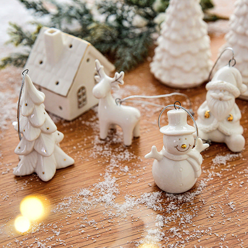 Mini House Ceramic Christmas Tree Small Pendant