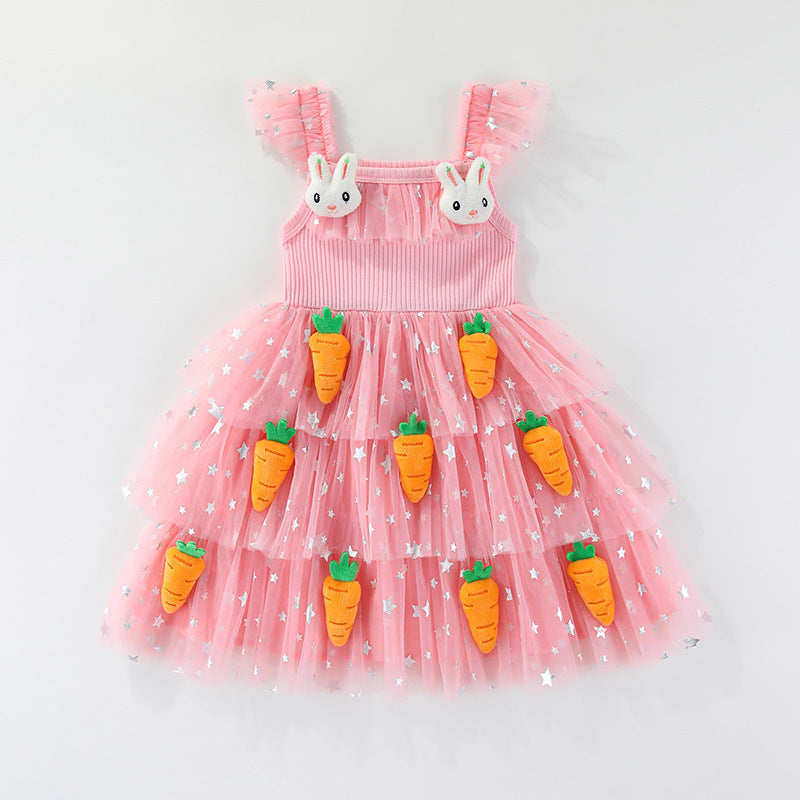 Easter Holiday Dress Girls Puff-Sleeve Dress