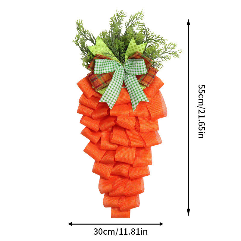 Easter Carrot Wreath Rustic Bow Cloth Wreath Garland With Green Leaves For Front Door Decoration