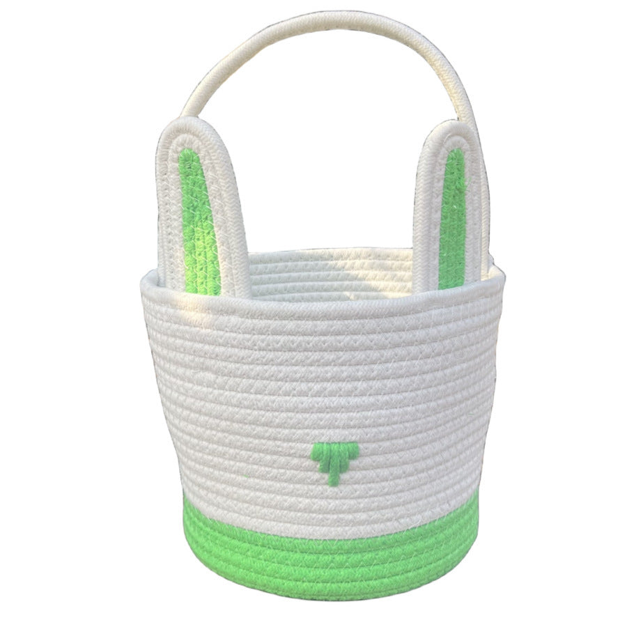 Easter Egg Portable Basket Cartoon Rabbit Hand-woven Cotton Cord Candy Bag