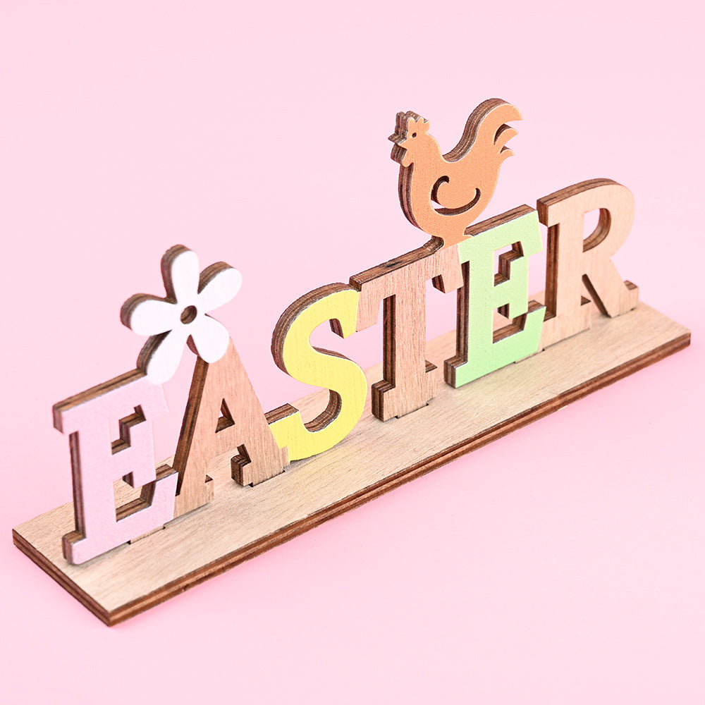 Easter Wooden Letter Plate Decoration Creative Color Letter Plate Tablecloth Decoration