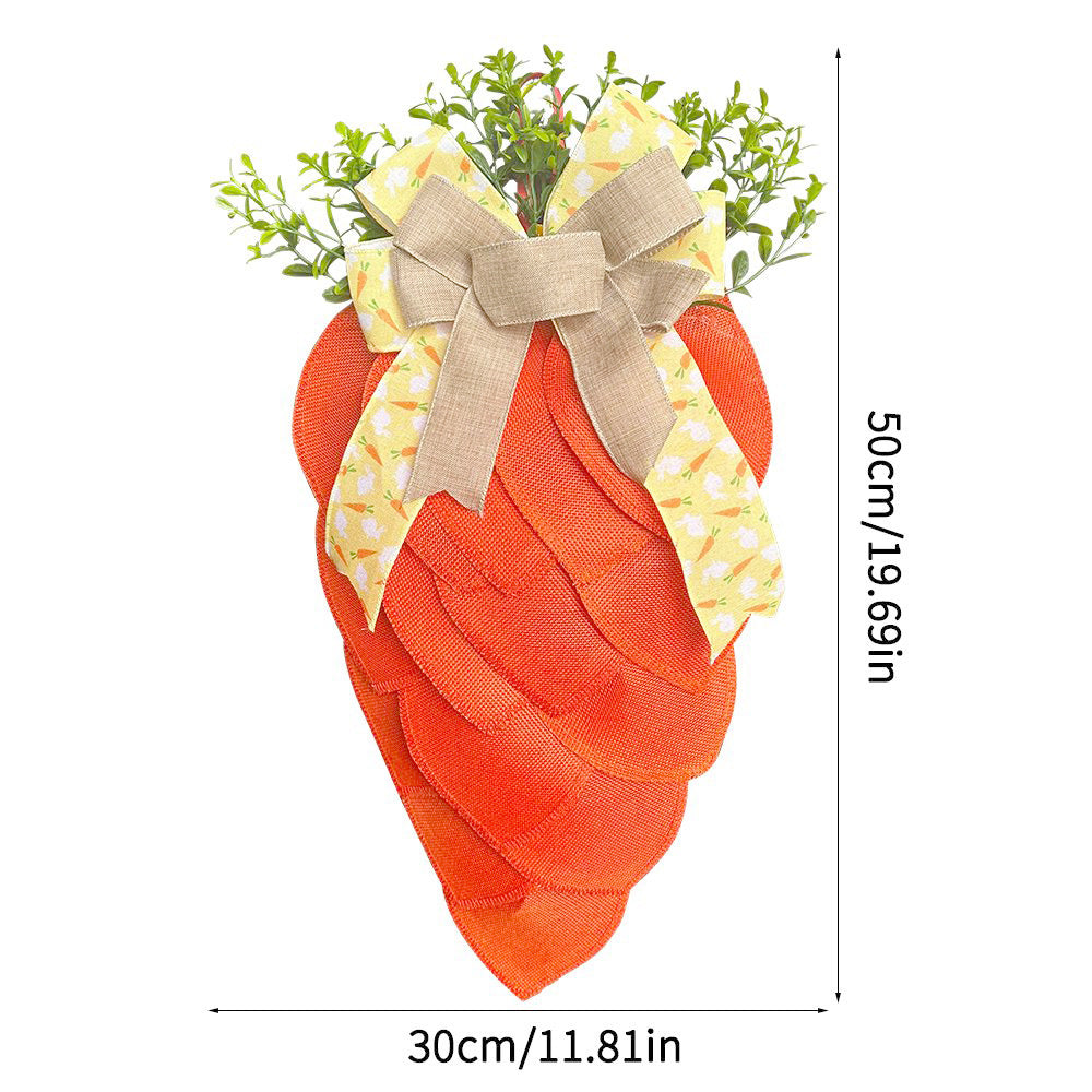 Easter Carrot Wreath Rustic Bow Cloth Wreath Garland With Green Leaves For Front Door Decoration