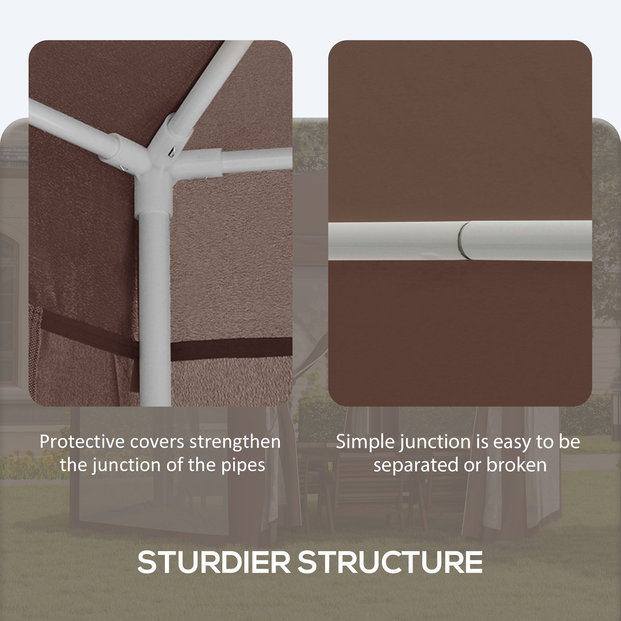 Hexagonal Garden Gazebo Patio Party Outdoor Canopy Tent Sun Shelter With Mosquito Netting And Zipped Door, Brown