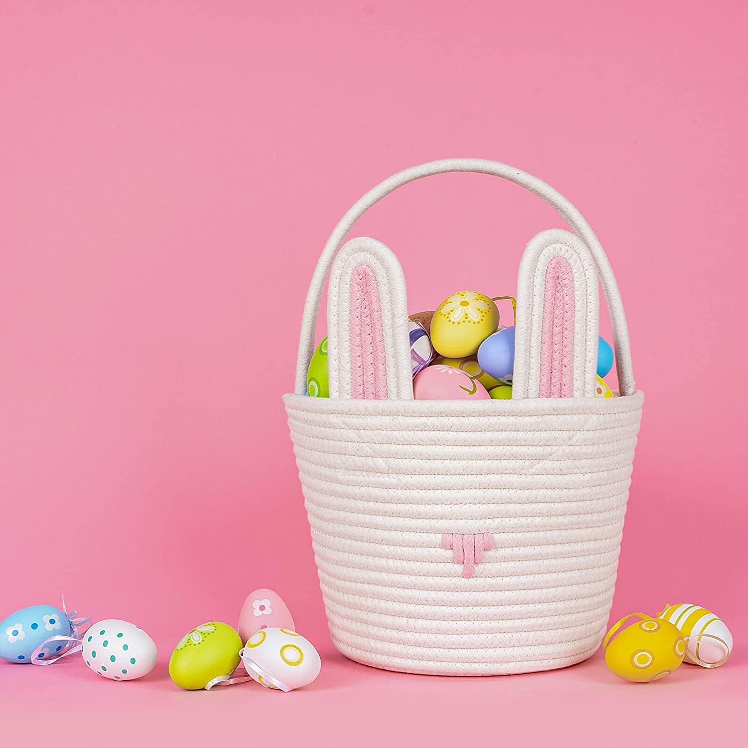 Easter Egg Portable Basket Cartoon Rabbit Hand-woven Cotton Cord Candy Bag
