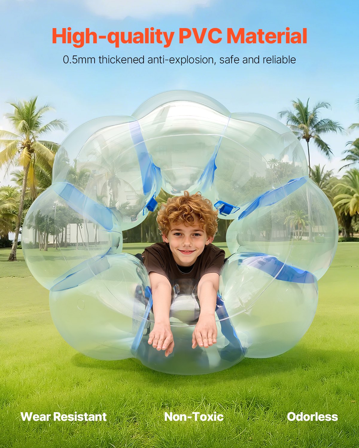 Inflatable Bumper Balls 1-Pack, 4FT/1.2M Body Sumo Zorb Ball, Durable Thick PVC Human Hamster Bubble Knocker For Outdoor Sports Team Gaming Play, Bopper Toy For Garden Yard Park, Blue Stripes
