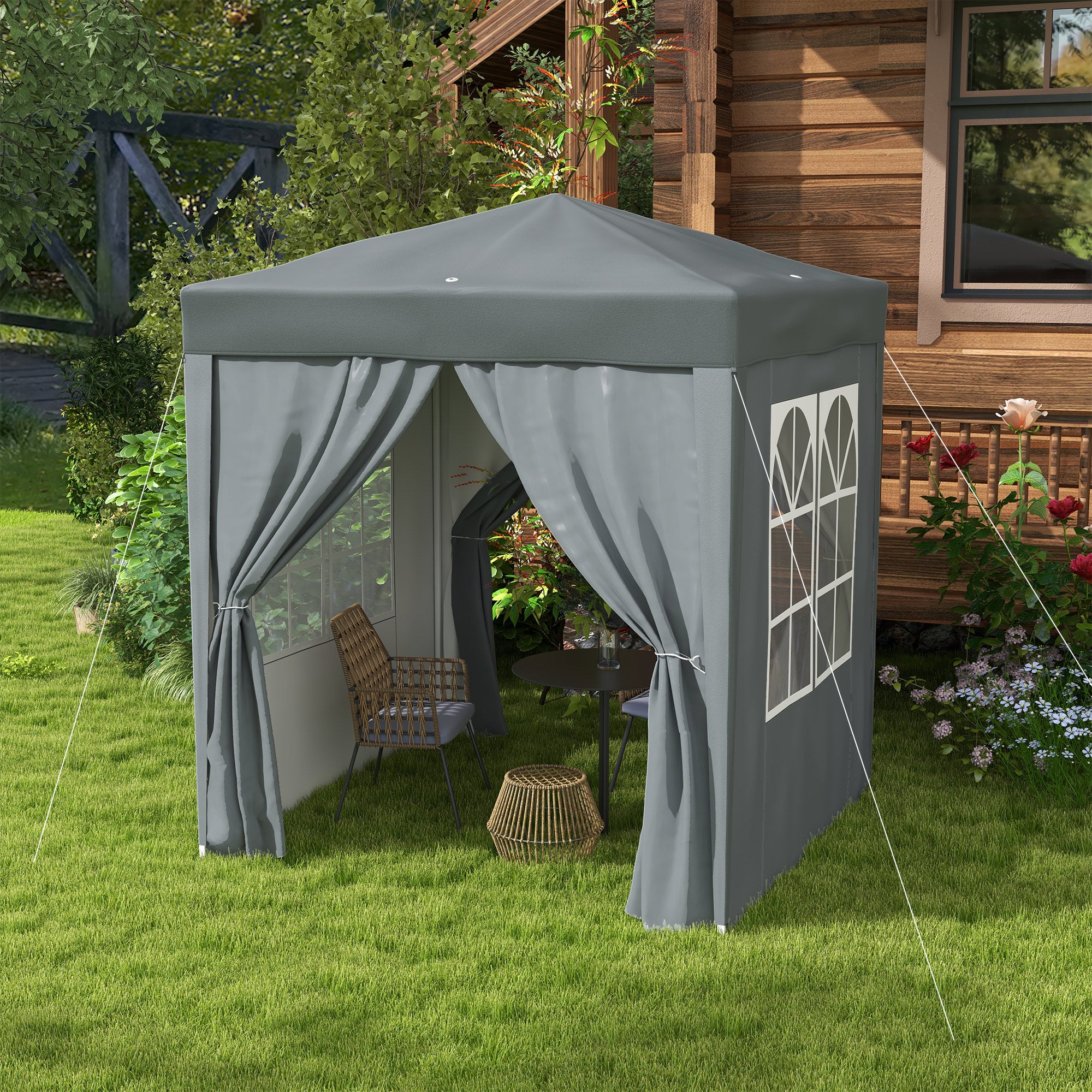 Garden Pop Up Gazebo Marquee Party Tent Canopy With Free Carrying Case, Removable 2 Walls, 2 Windows, 2m X 2m, Grey