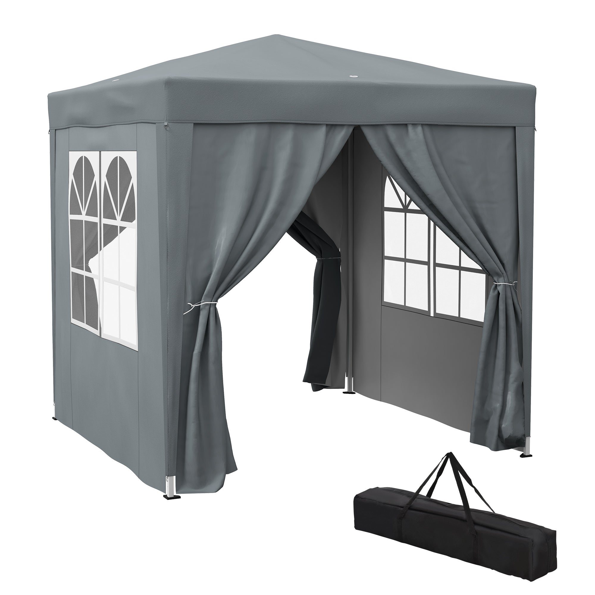 Garden Pop Up Gazebo Marquee Party Tent Canopy With Free Carrying Case, Removable 2 Walls, 2 Windows, 2m X 2m, Grey