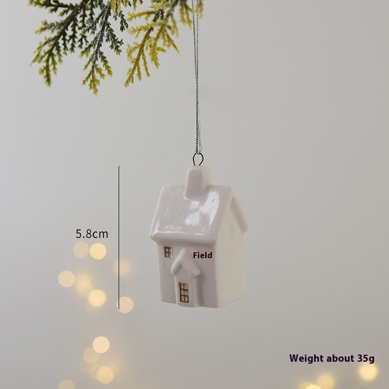 Mini House Ceramic Christmas Tree Small Pendant