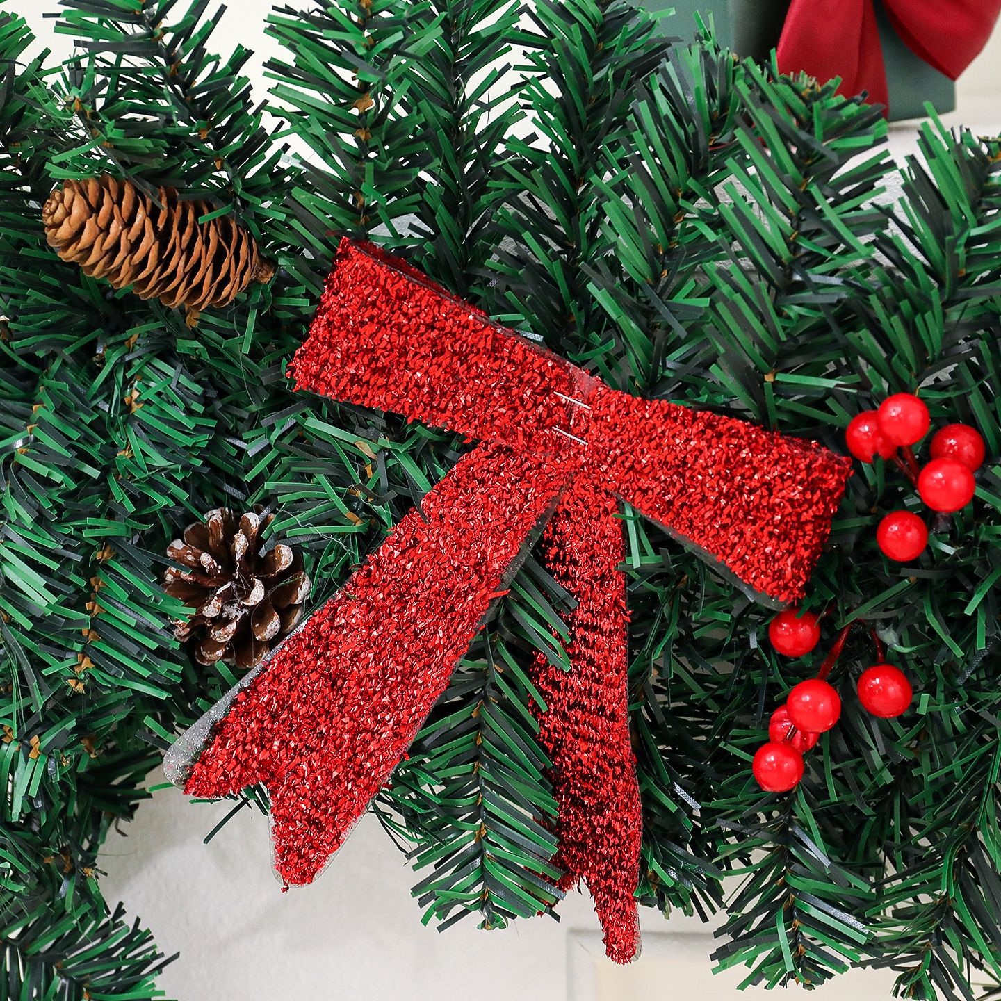 New Christmas Rattan Cross-border Pine Cone Bow Decorative Showcase Holiday Atmosphere Layout Christmas Decoration