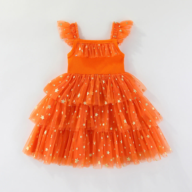 Easter Holiday Dress Girls Puff-Sleeve Dress