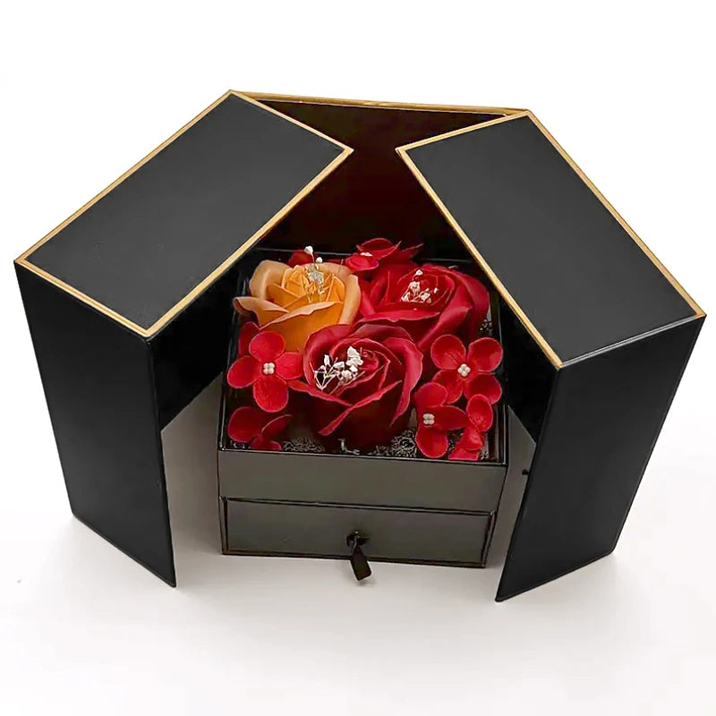 Red Rose Packaging Box For Double Opening Bow Knot Door