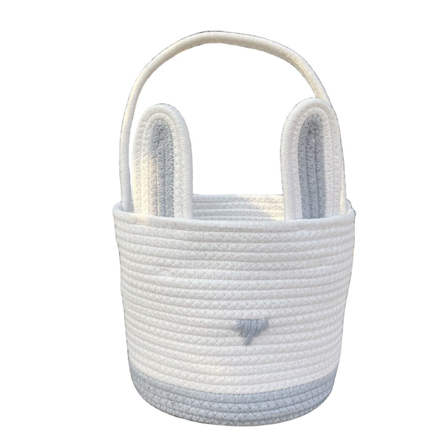 Easter Egg Portable Basket Cartoon Rabbit Hand-woven Cotton Cord Candy Bag