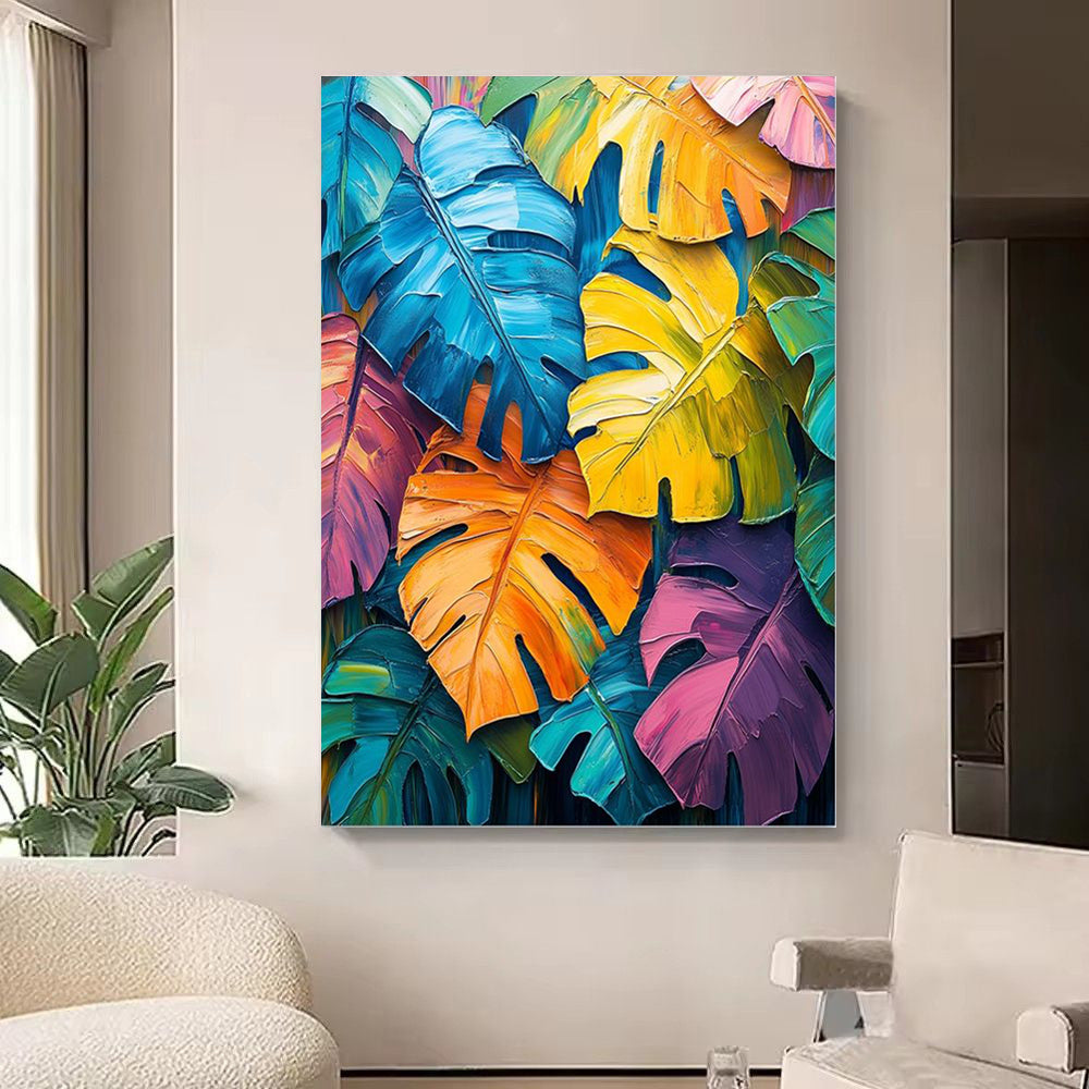 Handmade Oil Painting Canvas Wall Art Decoration Dopamine Colorful Turtle-Back Bamboo Green Plant For Home Decor Rolled Frameless Unstretched Painting
